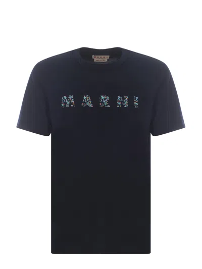 Marni Midnight Blue Floral Logo T-shirt