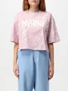 Marni Logo Print Cropped T-shirt In Pink