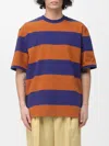 Marni Crew Neck Striped Short Sleeve T Shirt In Orange