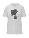 Marni White Crewneck T-shirt With Floral Print With Logo On The Front In Multicolor