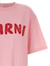 MARNI PINK CREWNECK T-SHIRT WITH LOGO PRINT IN COTTON WOMAN