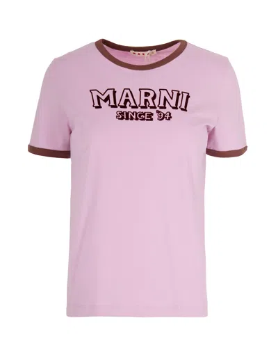 Marni T-shirt Rosa Con Bordi In Contrasto In Pink