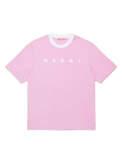 Marni Kids' Logo-print Cotton T-shirt In Pink
