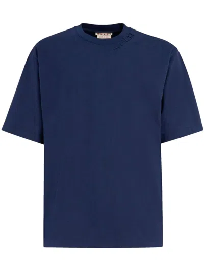 Marni T-shirt Whit Appliqué Men Navy In Cotton In Blue