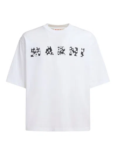 Marni Crew Neck T-shirt With Bold Logo Design In White