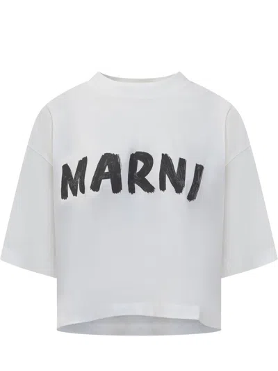 Marni White Logo Print Cropped T-shirt