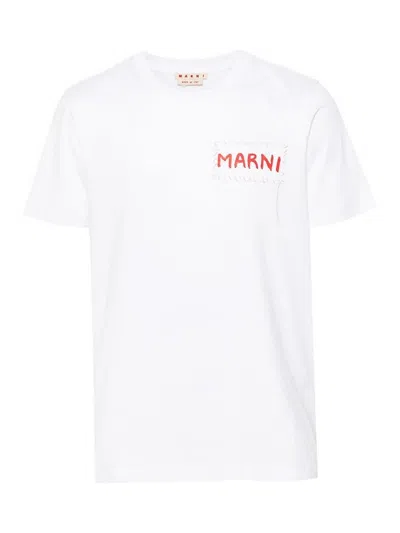 Marni Men's Logo Patch T-shirt In White