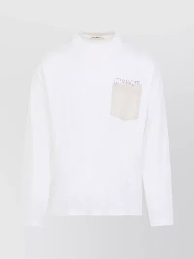 Marni T-shirt With Chest Pocket And Long Sleeves In White