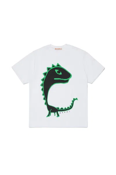 Marni Kids' T-shirt With Dinosaur Print In White