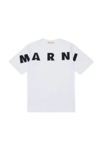 Marni Cotton T-shirt With Logo Embroidery Kids In White