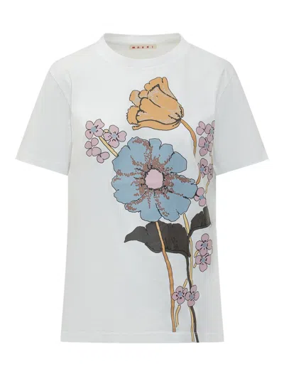 Marni T Shirt With Floral Print In White