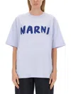 Marni T-shirt Aus Baumwoll-jersey Mit Print In Azure