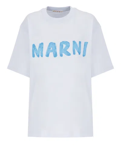 Marni T-shirt With Logo In Light Blue