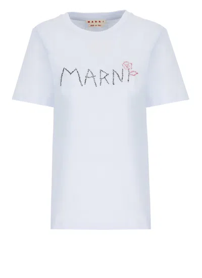 Marni T-shirt With Logo In Light Blue