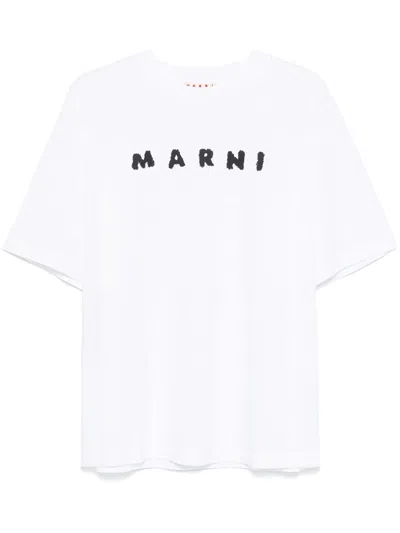 Marni T-shirt With Logo In Slw01 Lily White