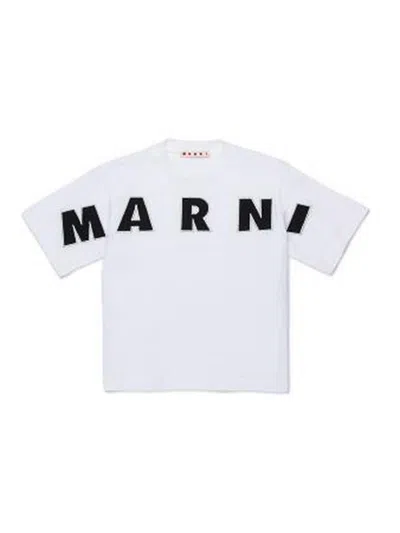 Marni Kids Logo Embroidered Crewneck T-shirt In White