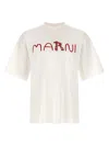 Marni Cotton T-shirt With Flocked Animal Alphabet Logo In White