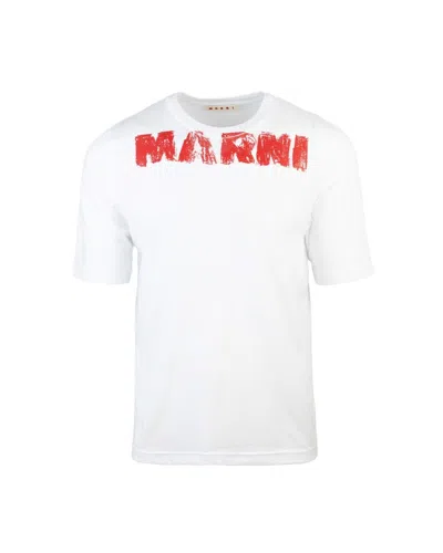 Marni Cotton T-shirt With Maxi Print In White