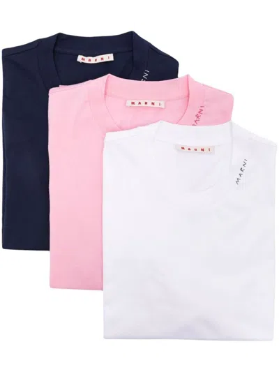Marni Set Of 3 Cotton T-shirts In Pinkgummy
