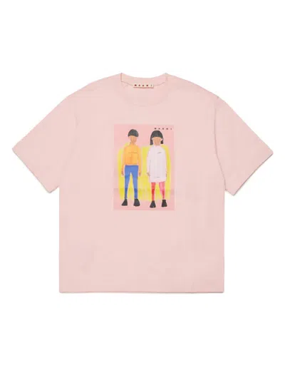 Marni Kids' Illustrated-graphic T-shirt In Pink