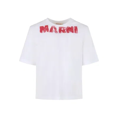 Marni Cotton T-shirt With Maxi Print In White