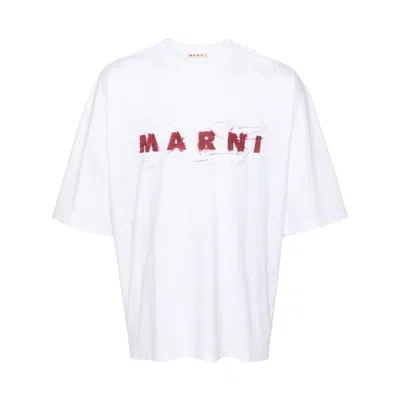 Marni Logo棉质针织t恤 In White