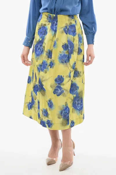 Marni Taffeta Idyll Printed Skirt In Yellow