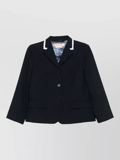 Marni Tailored Blazer Contrast Trim Notched Lapels In Black