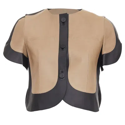 Marni Tan Black Calf Leather Curved Panel Petal Sleeves Cropped Jacket It38 Xs In Neutral