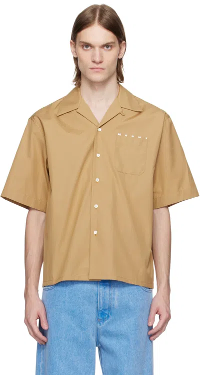 Marni Tan Poplin Bowling Hidden Logo Shirt In Beige