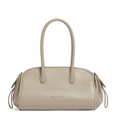 Marni Taupe Leather Tulipea Ew Tote Bag In Brown