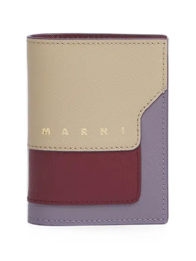 Marni Taupe, Ruby And Purple Saffiano-leather Bifold Wallet In Multi