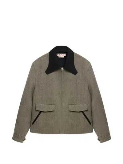 Marni Taupe Tweed Jacket With Sculptural Collar In Gray