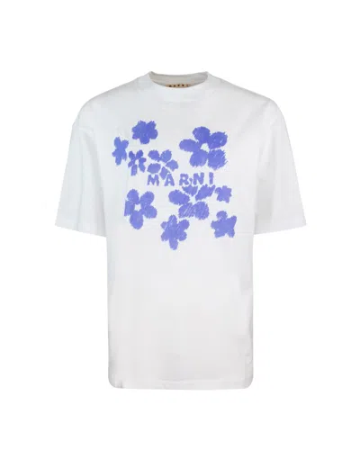 Marni T Shirt Con Stampa Floreale Bianca In Multi