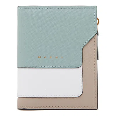 Marni Tea Green Calf Leather Wallets In Blue