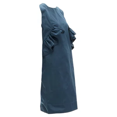 Marni Teal Ruffle Waist Round Neck Cocktail Dress In Green