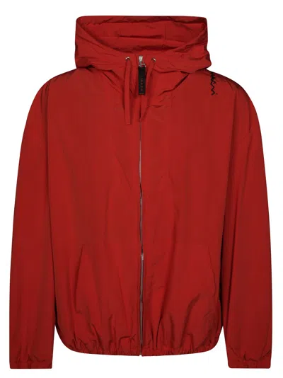 Marni Red Hooded Jacket In Polyester With Embroidered Logo
