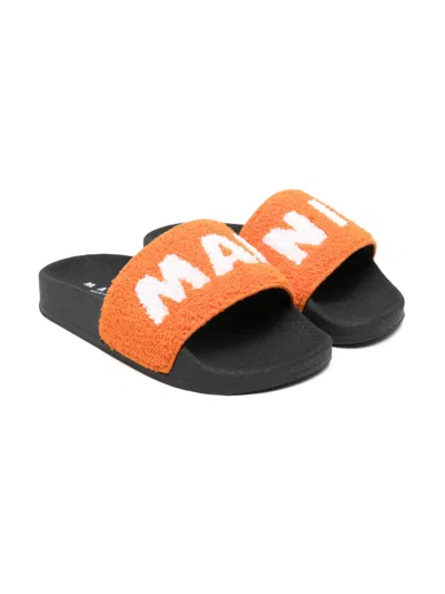 Marni Kids' Terry-cloth Slides In Orange