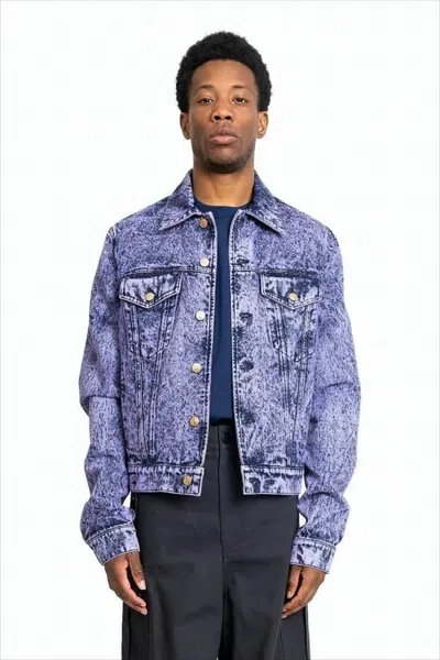 Marni Textured Acid-wash Denim Jacket With Classic Collar And Adjustable Tabs In Blue