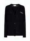 Marni Textured Black Knitted Cardigan With V-neckline And Embroidered Logo In Black
