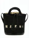 Marni Textured Black Woven Crossbody Bag With Embroidered Detailing In Black