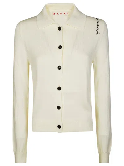Marni Textured Button-up Cardigan With Embroidered Detail In Neutral