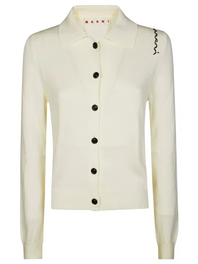 Marni Textured Button-up Cardigan With Embroidered Detail In White