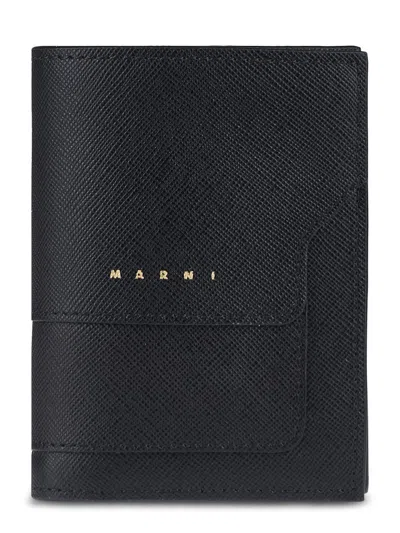 Marni Textured Exterior Calf Leather Wallet In Black