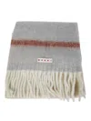 Marni Multicolour Wool Scarf With Fringed Edges And Logo Label In Gray
