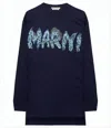 Marni Textured Graphic Logo Long-sleeve Top In Deep Navy In Black