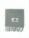 Marni Textured Grey Alpaca-blend Scarf With Fringed Edges In Green