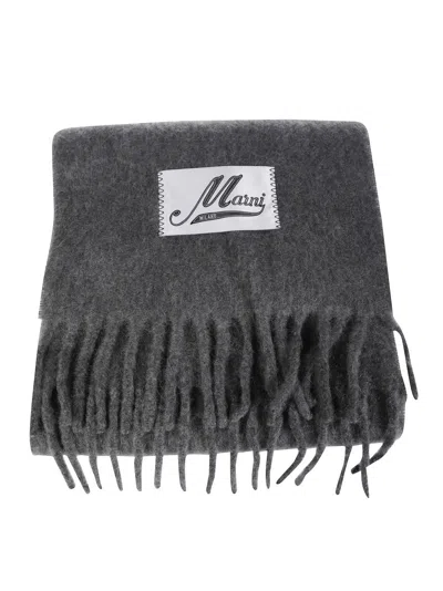 Marni Textured Grey Scarf With Fringed Edges In Gray