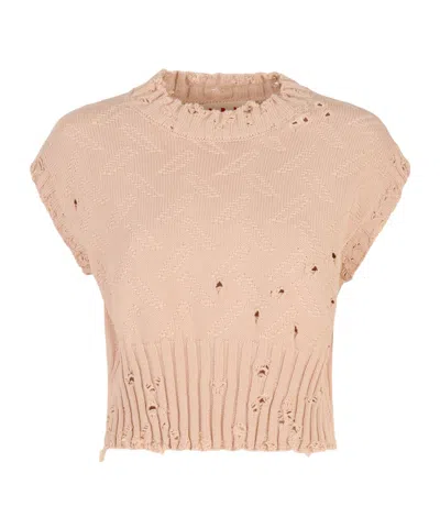 Marni Textured-knit Cropped Top In Pinkish