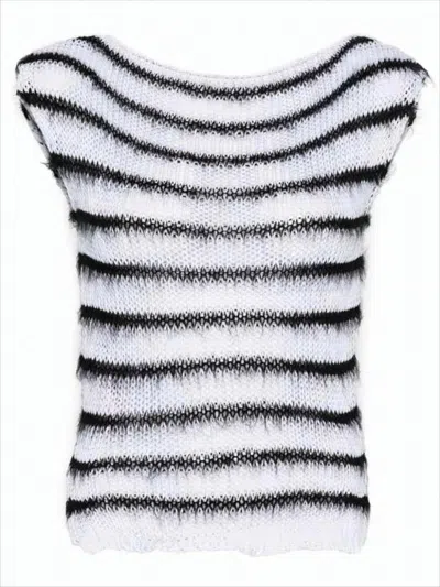 Marni Textured Knit Sleeveless Top With Horizontal Stripes In White